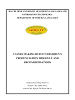 Difficulties of huflit freshmen in pronunciation and recommendations graduation paper, major translation and iterpretation
