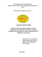 Difficulties of business writing in the internship environment of huflit seniors majoring in business english in department of foreign languages graduation paper