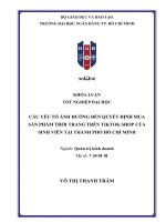 Các yếu tố ảnh hưởng đến quyết định mua sản phẩm thời trang trên tiktok shop của sinh viên tại tp  hồ chí minh