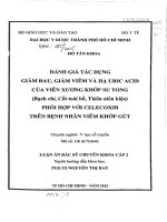 đánh giá tác dụng giảm đau, giảm viêm và hạ uric acid của viên xương khớp su tong (bạch chỉ, cốt toái bổ, thiên niên kiện) phối hợp với celecoxib trên bệnh nhân viêm khớp gút
