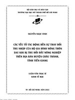 Các yếu tố tác động đến sự thay đổi thu nhập của hộ gia đình nông thôn sau khi bị thu hồi đất nông nghiệp trên địa bàn huyện châu thành, tỉnh tiền giang