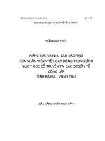 năng lực và nhu cầu đào tạo của nhân viên y tế hoạt động trong lĩnh vực y học cổ truyền tại các cơ sở y tế công lập tỉnh bà rịa   vũng tàu