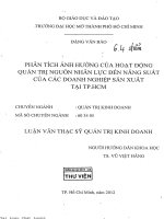 Phân tích ảnh hưởng của hoạt động quản trị nguồn nhân lực đến năng suất của các doanh nghiệp sản uất tại tp  hcm