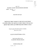 khảo sát thực trạng và đề xuất giải pháp cải tiến công tác quản lý chất thải y tế tại các bệnh viện công lập trên địa bàn tỉnh cà mau