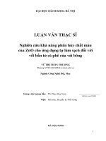 Nghiên cứu khả năng phân hủy chất màu của zno cho ứng dụng tự làm sạch đối với vết bẩn từ cà phê của vải bông
