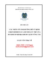 (Luận Văn Thạc Sĩ Quản Trị Kinh Doanh) Các Nhân Tố Ảnh Hưởng Đến Ý Định Chọn Homestay Làm Nơi Lưu Trú Của Du Khách Nội Địa Khi Du Lịch Vũng Tàu.pdf