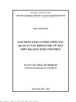 Giải pháp tăng cường công tác quản lý các khoản thu từ đất trên địa bàn tỉnh vĩnh phúc