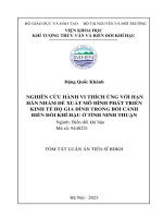 Tóm tắt: Nghiên cứu hành vi thích ứng với hạn hán nhằm đề xuất mô hình phát triển kinh tế hộ gia đình trong bối cảnh biến đổi khí hậu ở tỉnh Ninh Thuận