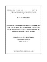 Tóm tắt:  Tình trạng nhiễm HBV và đáp ứng miến dịch một năm sau tiêm vắc xin viêm gan B ở trẻ sinh ra từ mẹ nhiễm HBV mạn có và không điều trị dự phòng Tenofovir trong thai kỳ