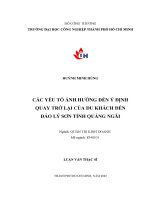 các yếu tố ảnh hưởng đến ý định quay trở lại của du khách đến đảo lý sơn tỉnh quảng ngãi