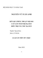 Tóm tắt: Kết quả phẫu thuật nội soi cắt gần toàn bộ dạ dày điều trị ung thư dạ dày