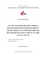 các yếu tố ảnh hưởng đến ý định sử dụng hệ sinh thái thanh toán điện tử viettel money của người dân trên địa bàn tỉnh quảng ngãi và thứ tự ưu tiên của các yếu tố
