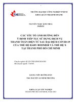 các yếu tố ảnh hưởng đến ý định tiếp tục sử dụng dịch vụ thanh toán điện tử sau đại dịch covid 19 của thế hệ baby boomer và thế hệ x tại thành phố hồ chí minh