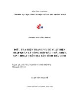 điều tra hiện trạng và đề xuất biện pháp quản lý tổng hợp rác thải nhựa sinh hoạt trên địa bàn tỉnh trà vinh