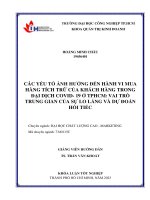 các yếu tố ảnh hưởng đến hành vi mua hàng tích trữ của khách hàng trong đại dịch covid  19 ở tphcm vai trò trung gian của sự lo lắng và dự đoán hối tiếc