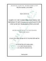 Nghiên cứu thử nghiệm biện pháp phòng trừ bệnh hại cây quế (cinnamomum cassia presl) ở vườn ươm tại huyện tràng định, tỉnh lạng sơn