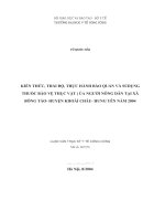 Luận văn kiến thức, thái độ, thực hành bảo quản và sử dụng htuôc bảo vệ thực vật của người dân tại xã đông tảo huyện khoái châu hưng yên năm 2004
