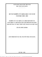 Nghiên cứu tác động của hiệp định đối tác toàn diện và tiến bộ xuyên thái bình dương (cptpp) đến thu hút đầu tư trực tiếp nước ngoài vào việt  nam
