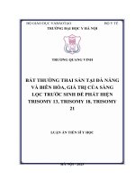 Bất thường thai sản tại Đà Nẵng và Biên Hòa, giá trị của sàng lọc trước sinh để phát hiện trisomy 13, trisomy 18, trisomy 21