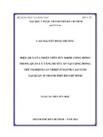 Hiệu quả của nhân viên sức khỏe cộng đồng trong quản lý tăng huyết áp tại cộng đồng thử nghiệm can thiệp ở người cao tuổi tại Quận 10 Thành phố Hồ Chí Minh