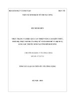 Tóm tắt:Thực trạng và hiệu quả can thiệp nâng cao kiến thức, thái độ, thực hành của phụ nữ tuổi sinh đẻ và dịch vụ sàng lọc trước sinh tại tỉnh Bình Dương