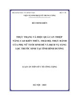 Thực trạng và hiệu quả can thiệp nâng cao kiến thức, thái độ, thực hành của phụ nữ tuổi sinh đẻ và dịch vụ sàng lọc trước sinh tại tỉnh Bình Dương