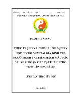 Luận văn thạc sĩ thực trạng và nhu cầu sử dụng y học cổ truyền tại gia đình của người bệnh tai biến mạch máu não sau giai đoạn cấp tại thành phố vinh tỉnh nghệ an