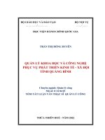(TÓM tắt LUẬN văn THẠC sĩ) quản lý khoa học và công nghệ phục vụ phát triển kinh tế xã hội tỉnh quảng bình