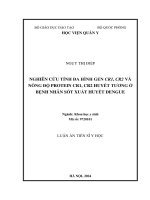 Nghiên cứu tính đa hình gen CR1, CR2 và nồng độ protein CR1, CR2 huyết tương ở bệnh nhân sốt xuất huyết Dengue