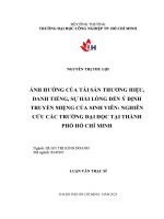 Ảnh hưởng của tài sản thương hiệu, danh tiếng, sự hài lòng đến ý định truyền miệng của sinh viên nghiên cứu các trường đại học tại thành phố hồ chí minh