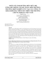 NHÂN TỐ ẢNH HƯỞNG ĐẾN MỨC ĐỘ CÔNG BỐ THÔNG TIN KẾ TOÁN MÔI TRƯỜNG: TRƯỜNG HỢP NGHIÊN CỨU TẠI CÁC CÔNG TY KHAI KHOÁNG NIÊM YẾT TRÊN THỊ TRƯỜNG CHỨNG KHOÁN VIỆT NAM - Full 10 điểm