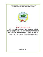 BÁO CÁO KẾT QUẢ ĐIỀU TRA, ĐÁNH GIÁ HIỆU QUẢ CÁC THỰC HÀNH NÔNG NGHIỆP VỀ BẢO VỆ MÔI TRƯỜNG VÀ ỨNG PHÓ VỚI BIẾN ĐỔI KHÍ HẬU TRONG CÁC CHUỖI GIÁ TRỊ CỦA DỰ ÁN PHÁT TRIỂN NÔNG NGHIỆP HÀ TĨNH ĐIỂM CAO