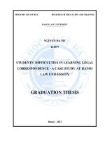 Luận văn thạc sĩ Luật học: Khó khăn của sinh viên khi học văn bản pháp luật - Trường hợp tại Đại học Luật Hà Nội