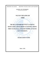 Luận văn thạc sĩ Luật học: Mối quan hệ giữa động cơ học tập và tính tự chủ của người học ở sinh viên năm thứ nhất chuyên ngành tiếng Anh pháp luật tại Đại học Luật Hà Nội