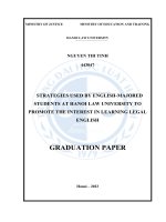 Luận văn thạc sĩ Luật học: Các chiến lược được sinh viên chuyên ngữ tiếng Anh trường Đại học Luật Hà Nội sử dụng nhằm thúc đẩy hứng thú học tiếng Anh pháp luật