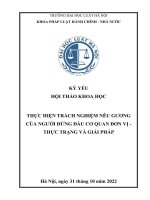 Kỷ yếu hội thảo khoa học cấp Khoa: Thực hiện trách nhiệm nêu gương của người đứng đầu cơ quan đơn vị - Thực trạng và giải pháp