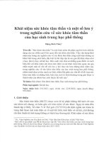 KHÁI NIỆM SỨC KHỎE TÂM THẦN VÀ MỘT SỐ LƯU Ý TRONG NGHIÊN CỨU VỀ SỨC KHỎE TÂM THẦN CỦA HỌC SINH TRUNG HỌC PHỔ THÔNG