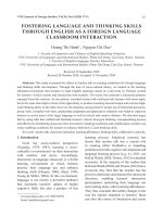 FOSTERING LANGUAGE AND THINKING SKILLS THROUGH ENGLISH AS A FOREIGN LANGUAGE CLASSROOM INTERACTION