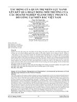 TÁC ĐỘNG CỦA QUẢN TRỊ NHÂN LỰC XANH LÊN KẾT QUẢ HOẠT ĐỘNG MÔI TRƯỜNG CỦA CÁC DOANH NGHIỆP NGÀNH THỰC PHẨM VÀ ĐỒ UỐNG TẠI MIỀN BẮC VIỆT NAM