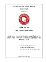 TIỂU LUẬN Môn Pháp luật doanh nghiệp PHÁP LUẬT CỦA VƯƠNG QUỐC ANH VỀ CÔNG TY TNHH THEO CỔ PHẦN. TỪ ĐÓ LIÊN HỆ THỰC TIỄN VỚI VIỆT NAM