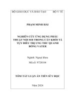 Tóm tắt: Nghiên cứu ứng dụng phẫu thuật nội soi trong cắt khối tá tuỵ điều trị ung thư quanh bóng Vater