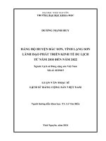Đảng bộ huyện bắc sơn, tỉnh lạng sơn lãnh đạo phát triển kinh tế du lịch từ năm 2010 đến năm 2022