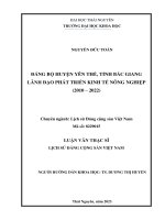 Đảng bộ huyện yên thế, tỉnh bắc giang lãnh đạo phát triển kinh tế nông nghiệp (2010 – 2022)