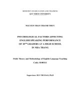 Psychological factors affecting english speaking performance of 10th graders at a high school in nha trang
