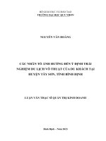 Các nhân tố ảnh hưởng đến ý định trải nghiệm du lịch võ thuật của du khách tại huyện tây sơn, tỉnh bình định