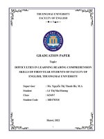 Difficulties in learning reading comprehensionskills of first year students of faculty ofenglish, thuongmai university