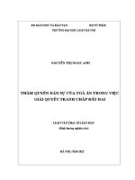 Luận văn thạc sĩ Luật học: Thẩm quyền dân sự của Toà án trong việc giải quyết tranh chấp đất đai