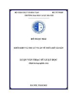 Luận văn thạc sĩ Luật học: Khởi kiện và thụ lý vụ án về thừa kế tài sản