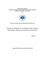 Tiểu luận học phần thanh toán quốc tếtên đề tài tìm hiểu về các phương thức chuyển tiền, ghi sổ, nhờ thu, giao chứng từ nhận tiền