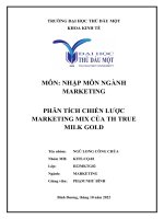MÔN NHẬP MÔN NGÀNH MARKETING PHÂN TÍCH CHIẾN LƯỢC MARKETING MIX CỦA TH TRUE MILK GOLD